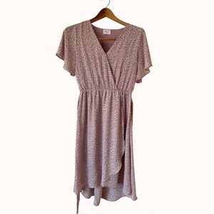 Women’s Pink Short Sleeve Floral Midi Dress